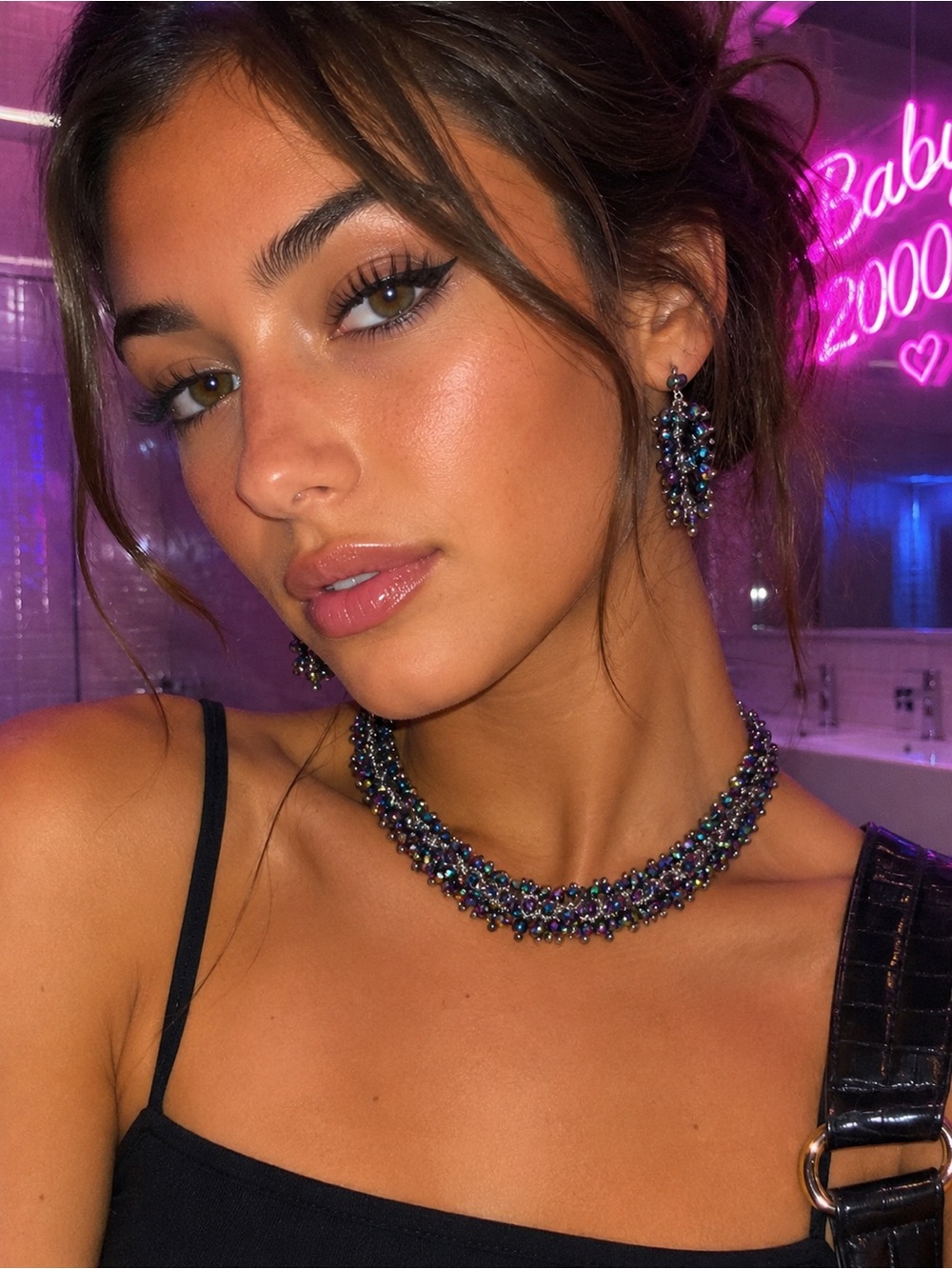 Y2K Iridescent Multi-Color Beaded Necklace and Drop Earrings Set